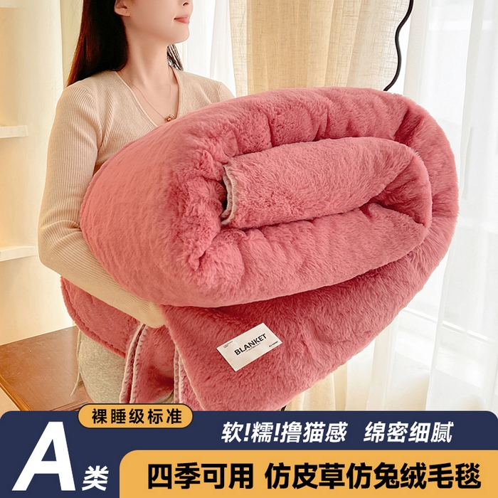 91家纺网 家纺一手货源 找家纺 （总）艾佳 2025新款A类四季毯高端加厚多功能双面仿皮草仿大兔绒毛毯毯子