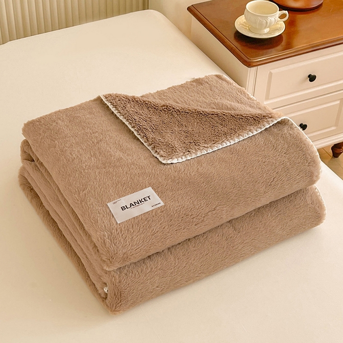 91家纺网 家纺一手货源 找家纺 艾佳 2025新款A类四季毯高端加厚多功能双面仿皮草仿大兔绒毛毯毯子 栗子可可