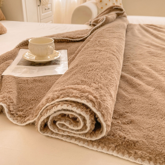 91家纺网 家纺一手货源 找家纺 艾佳 2025新款A类四季毯高端加厚多功能双面仿皮草仿大兔绒毛毯毯子 栗子可可