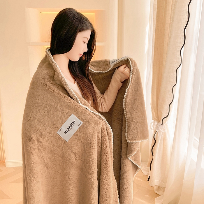91家纺网 家纺一手货源 找家纺 艾佳 2025新款A类四季毯高端加厚多功能双面仿皮草仿大兔绒毛毯毯子 栗子可可