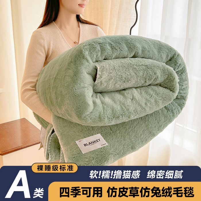 艾佳 2025新款A类四季毯高端加厚多功能双面仿皮草仿大兔绒毛毯毯子 淡雾绿