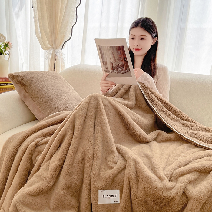 91家纺网 家纺一手货源 找家纺 艾佳 2025新款A类四季毯高端加厚多功能双面仿皮草仿大兔绒毛毯毯子 栗子可可