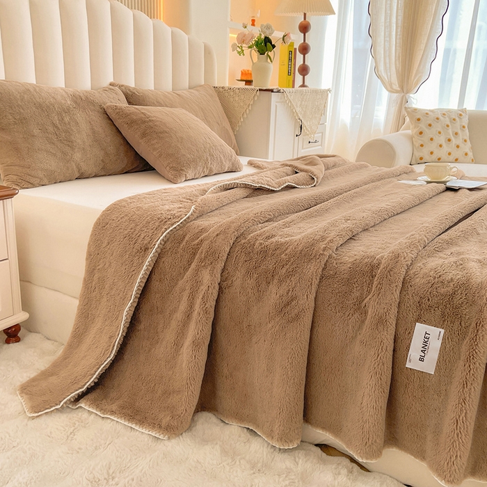 91家纺网 家纺一手货源 找家纺 艾佳 2025新款A类四季毯高端加厚多功能双面仿皮草仿大兔绒毛毯毯子 栗子可可