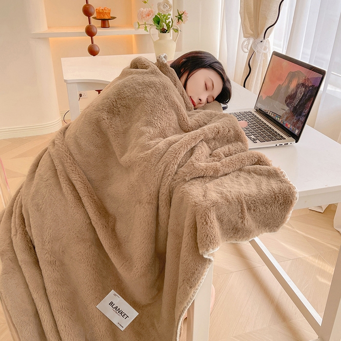 91家纺网 家纺一手货源 找家纺 艾佳 2025新款A类四季毯高端加厚多功能双面仿皮草仿大兔绒毛毯毯子 栗子可可