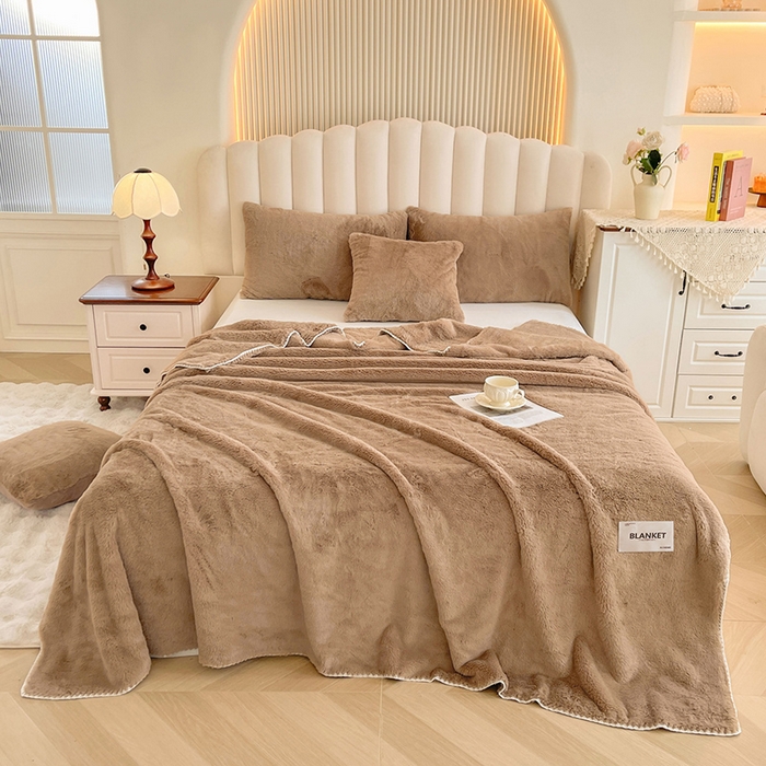 91家纺网 家纺一手货源 找家纺 艾佳 2025新款A类四季毯高端加厚多功能双面仿皮草仿大兔绒毛毯毯子 栗子可可