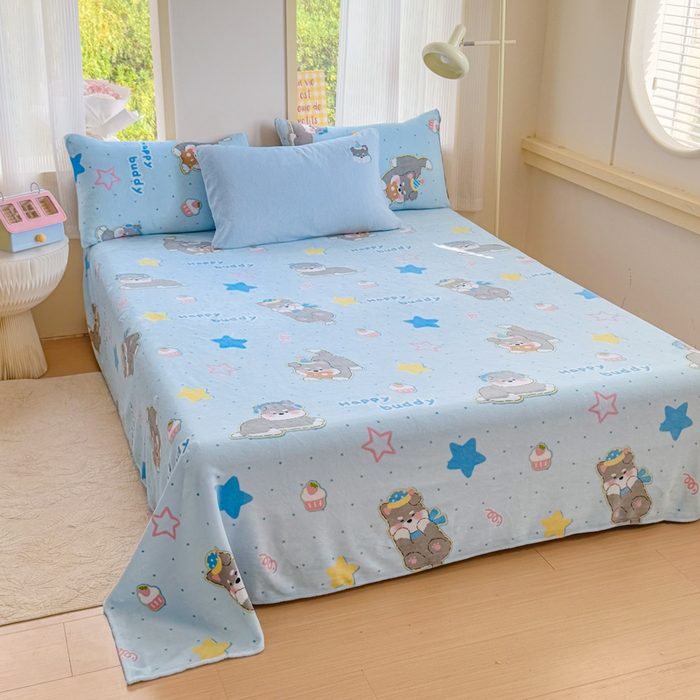 91家纺网 家纺一手货源 找家纺 梦舒阳家纺 2025贴布绣牛奶绒四件套可爱卡通牛奶绒刺绣四件套量大优惠 小灰灰