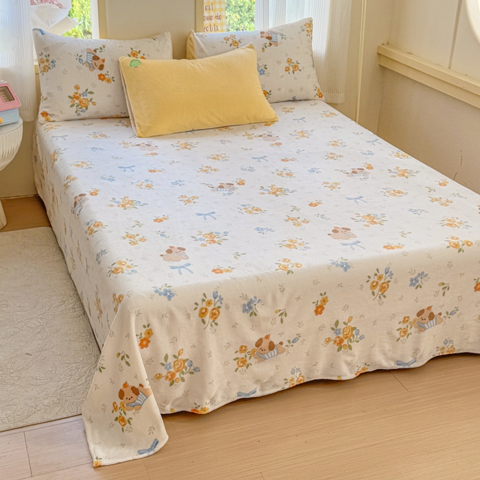 91家纺网 家纺一手货源 找家纺 梦舒阳家纺 2025贴布绣牛奶绒四件套可爱卡通牛奶绒刺绣四件套量大优惠 萌萌狗