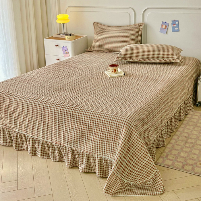 91家纺网 家纺一手货源 找家纺 （总）尚美 2025爆款格子系列印加绣牛奶绒床盖四件套