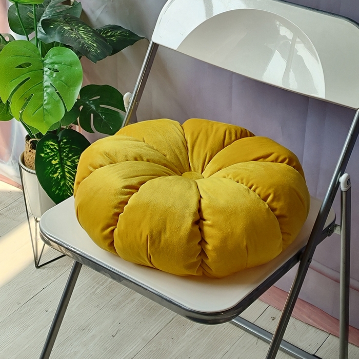 91家纺网 家纺一手货源 找家纺 李帅家居 2025新款荷兰绒花瓣多瓣南瓜抱枕坐垫 南瓜姜黄