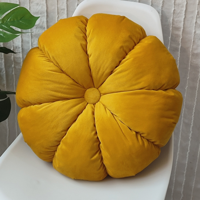 91家纺网 家纺一手货源 找家纺 李帅家居 2025新款荷兰绒花瓣多瓣南瓜抱枕坐垫 南瓜姜黄