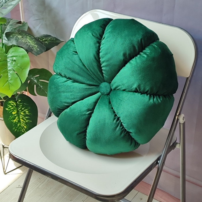 91家纺网 家纺一手货源 找家纺 李帅家居 2025新款荷兰绒花瓣多瓣南瓜抱枕坐垫 南瓜祖母绿