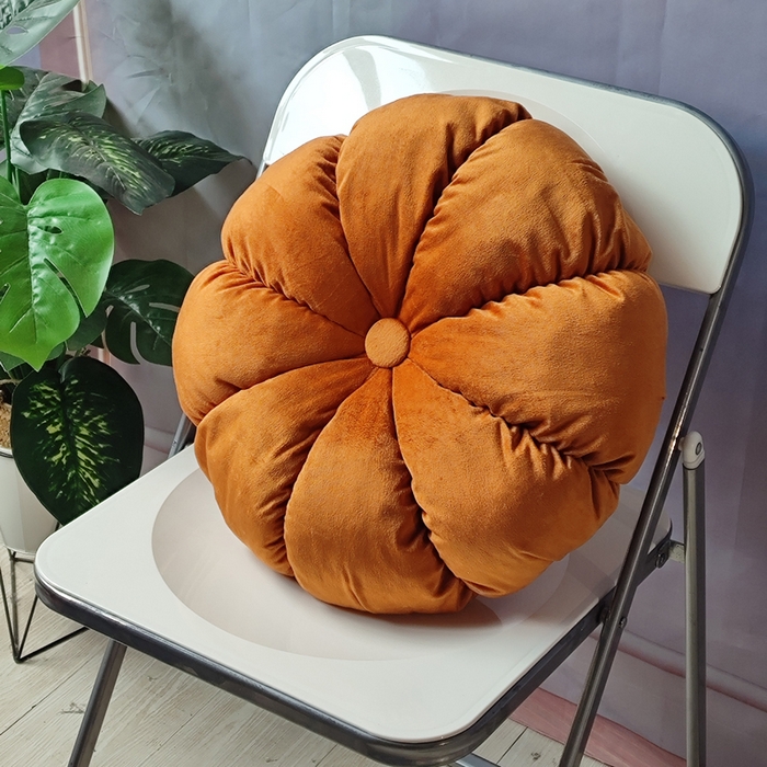91家纺网 家纺一手货源 找家纺 李帅家居 2025新款荷兰绒花瓣多瓣南瓜抱枕坐垫 南瓜橙色