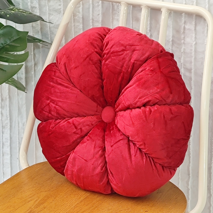 91家纺网 家纺一手货源 找家纺 李帅家居 2025新款荷兰绒花瓣多瓣南瓜抱枕坐垫 南瓜大红