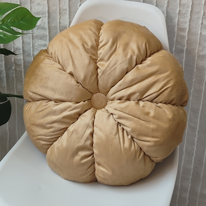 91家纺网 家纺一手货源 找家纺 李帅家居 2025新款荷兰绒花瓣多瓣南瓜抱枕坐垫 土黄色