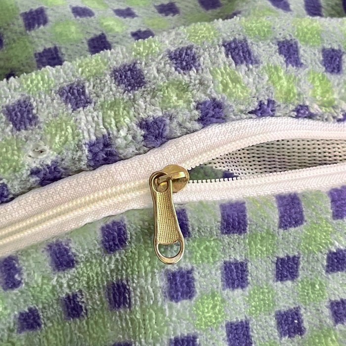 91家纺网 家纺一手货源 找家纺 尚美 2025爆款格子系列印加绣牛奶绒床盖四件套 兰格猫咪