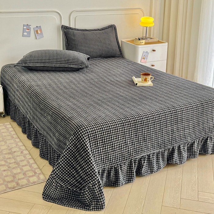 91家纺网 家纺一手货源 找家纺 尚美 2025爆款格子系列印加绣牛奶绒床盖四件套 可爱恐龙