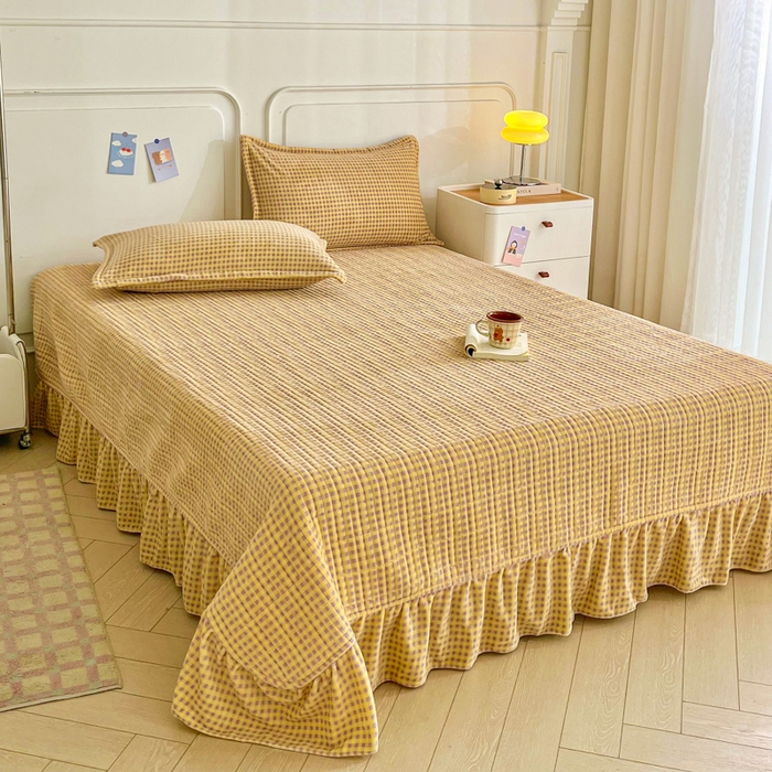 91家纺网 家纺一手货源 找家纺 尚美 2025爆款格子系列印加绣牛奶绒床盖四件套 格格公主