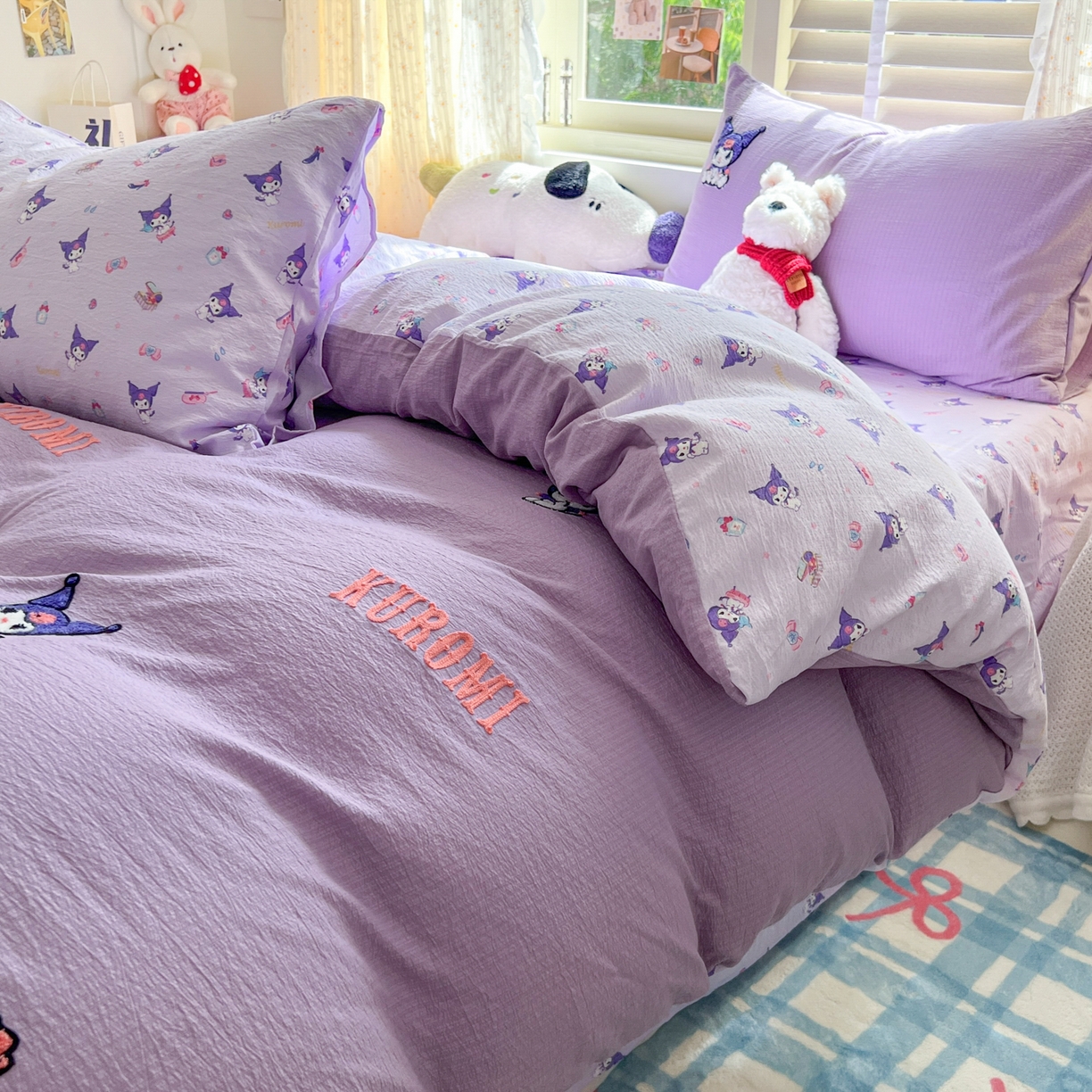 91家纺网 家纺一手货源 找家纺 童颜 2025新款三丽鸥正版授权云感木棉a类毛巾绣四件套 紫洛米