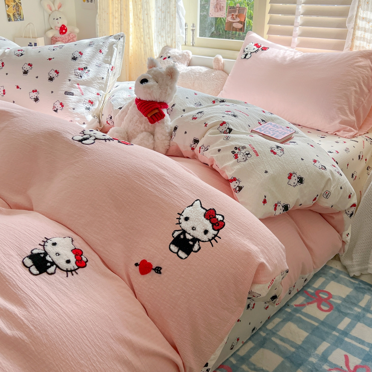 童颜 2025新款三丽鸥正版授权云感木棉a类毛巾绣四件套 哈喽KT