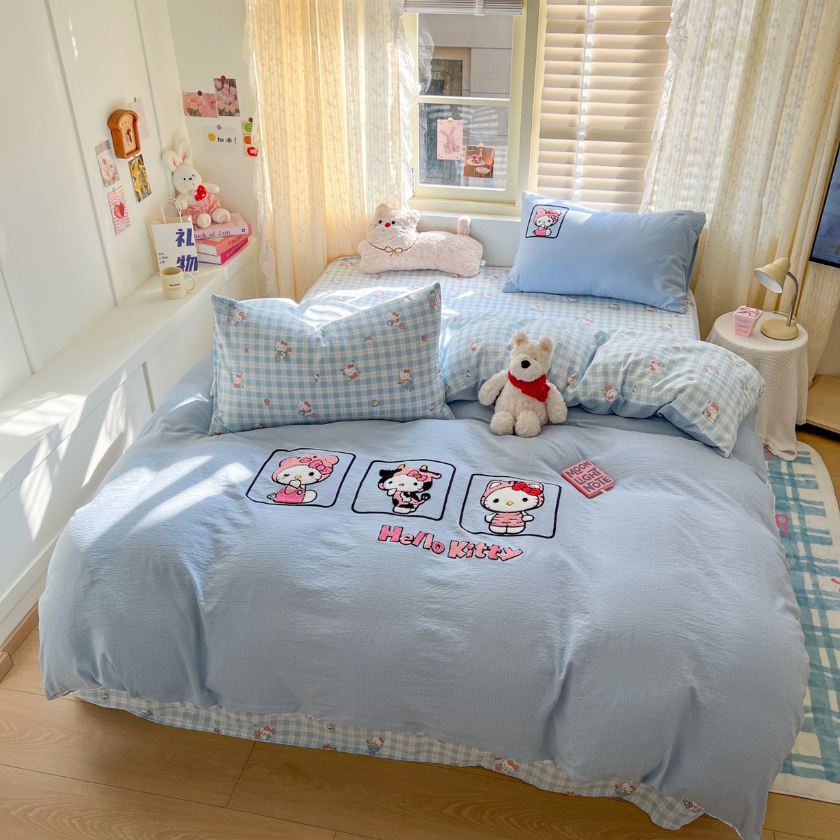 91家纺网 家纺一手货源 找家纺 童颜 2025新款三丽鸥正版授权云感木棉a类毛巾绣四件套 萌趣KT