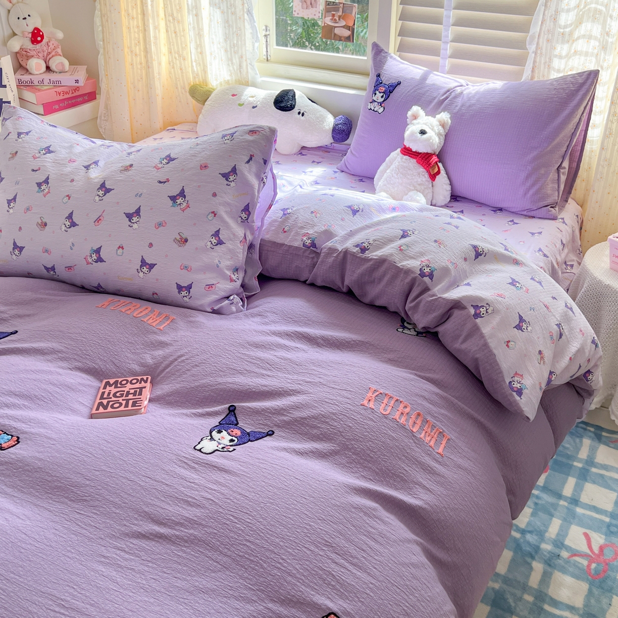 91家纺网 家纺一手货源 找家纺 童颜 2025新款三丽鸥正版授权云感木棉a类毛巾绣四件套 紫洛米