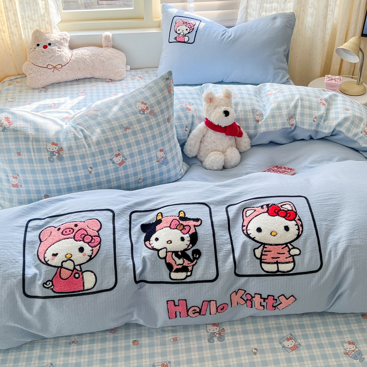 91家纺网 家纺一手货源 找家纺 童颜 2025新款三丽鸥正版授权云感木棉a类毛巾绣四件套 萌趣KT