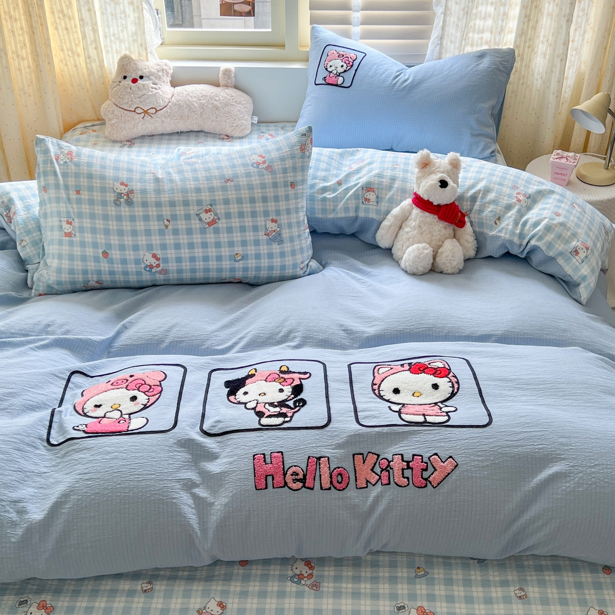 91家纺网 家纺一手货源 找家纺 童颜 2025新款三丽鸥正版授权云感木棉a类毛巾绣四件套 萌趣KT