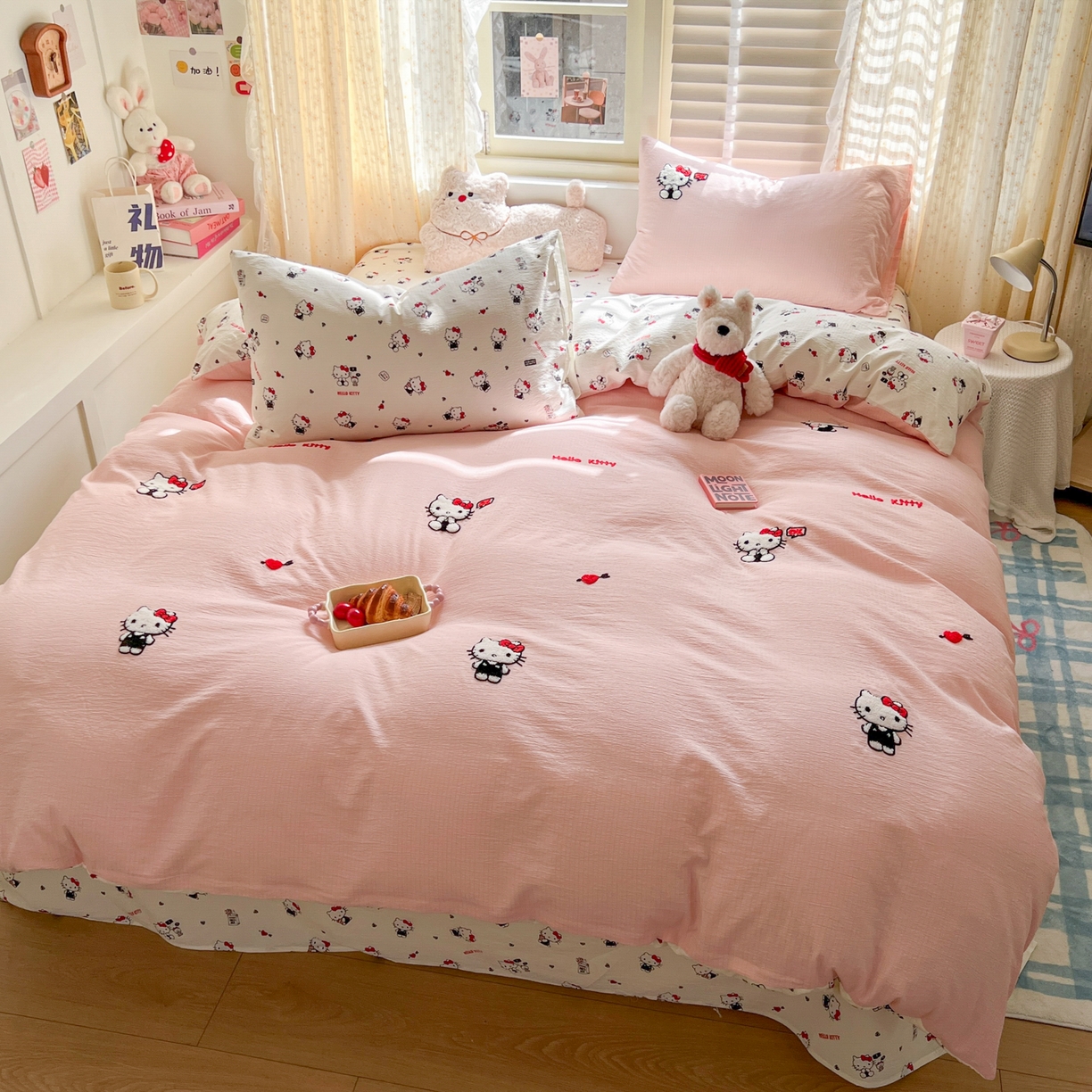 91家纺网 家纺一手货源 找家纺 童颜 2025新款三丽鸥正版授权云感木棉a类毛巾绣四件套 哈喽KT