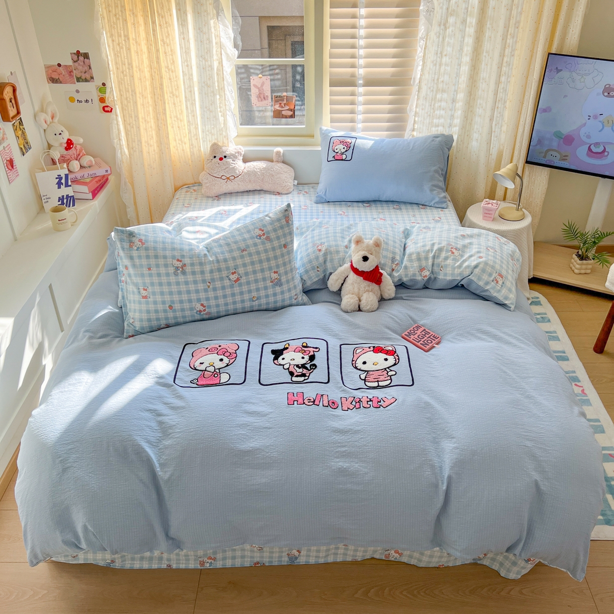 91家纺网 家纺一手货源 找家纺 童颜 2025新款三丽鸥正版授权云感木棉a类毛巾绣四件套 萌趣KT