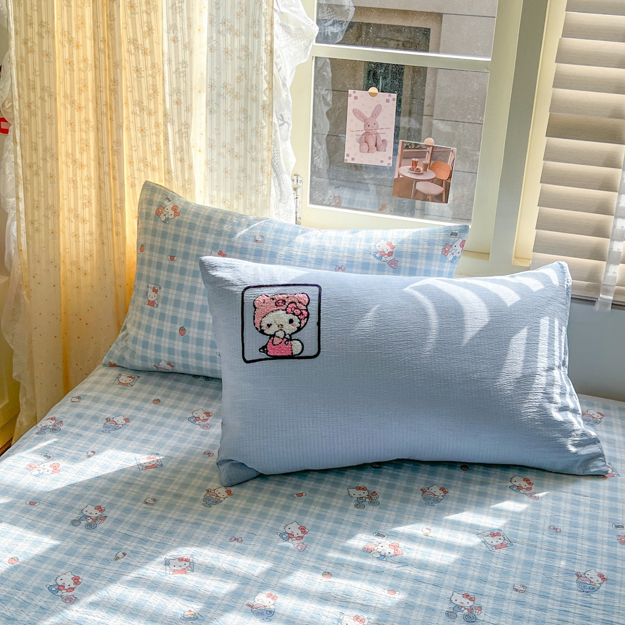 91家纺网 家纺一手货源 找家纺 童颜 2025新款三丽鸥正版授权云感木棉a类毛巾绣四件套 萌趣KT