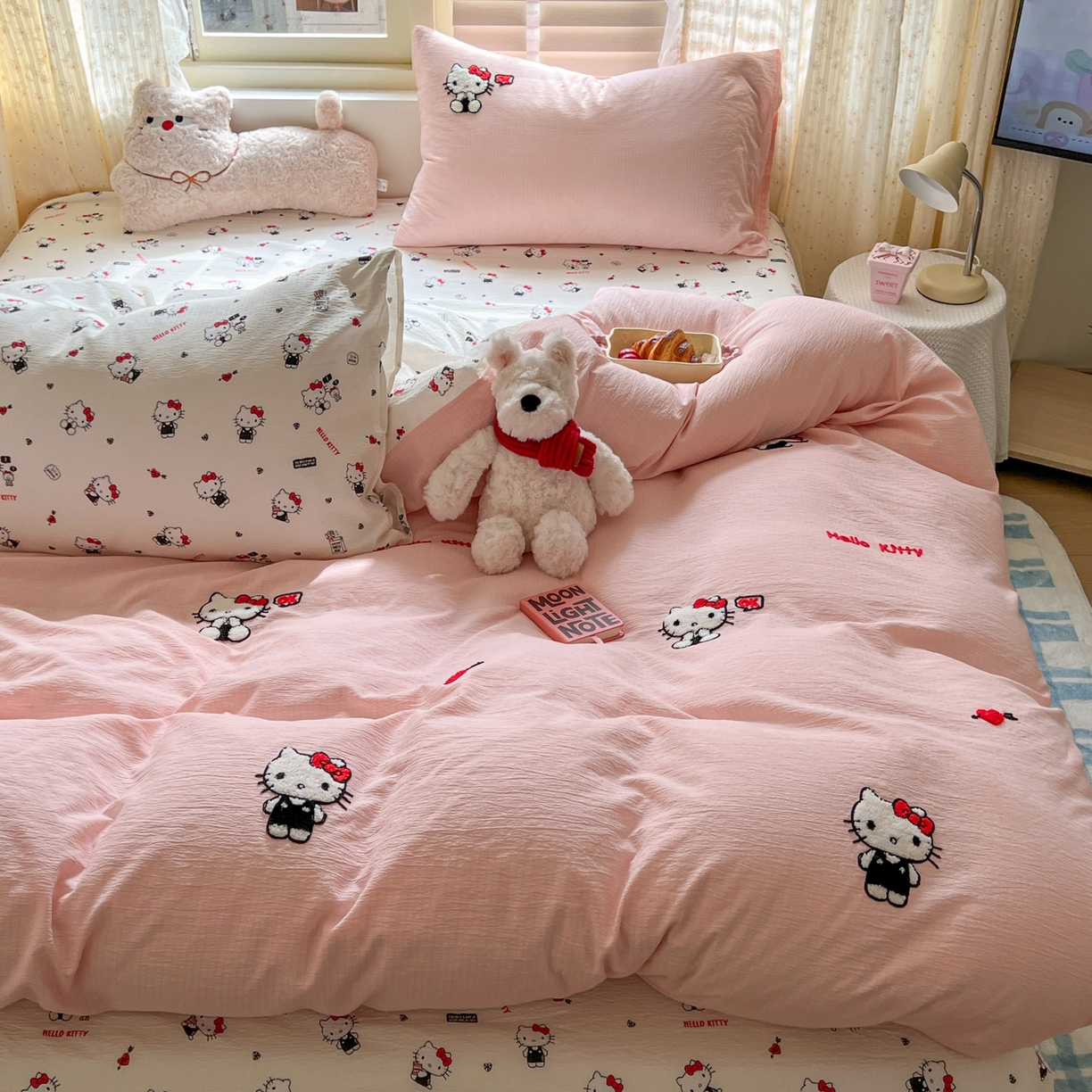 91家纺网 家纺一手货源 找家纺 童颜 2025新款三丽鸥正版授权云感木棉a类毛巾绣四件套 哈喽KT