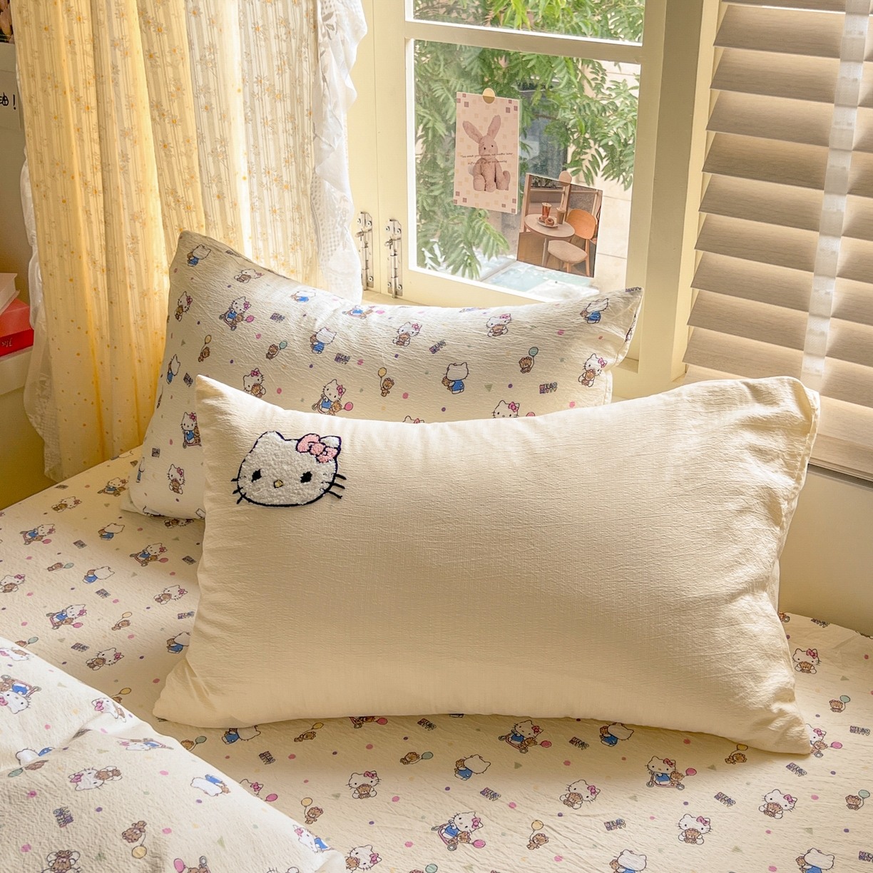 91家纺网 家纺一手货源 找家纺 童颜 2025新款三丽鸥正版授权云感木棉a类毛巾绣四件套 滑板KT