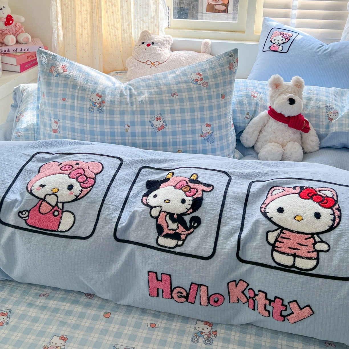 91家纺网 家纺一手货源 找家纺 童颜 2025新款三丽鸥正版授权云感木棉a类毛巾绣四件套 萌趣KT