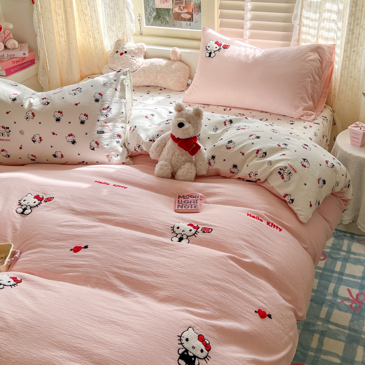 91家纺网 家纺一手货源 找家纺 童颜 2025新款三丽鸥正版授权云感木棉a类毛巾绣四件套 哈喽KT