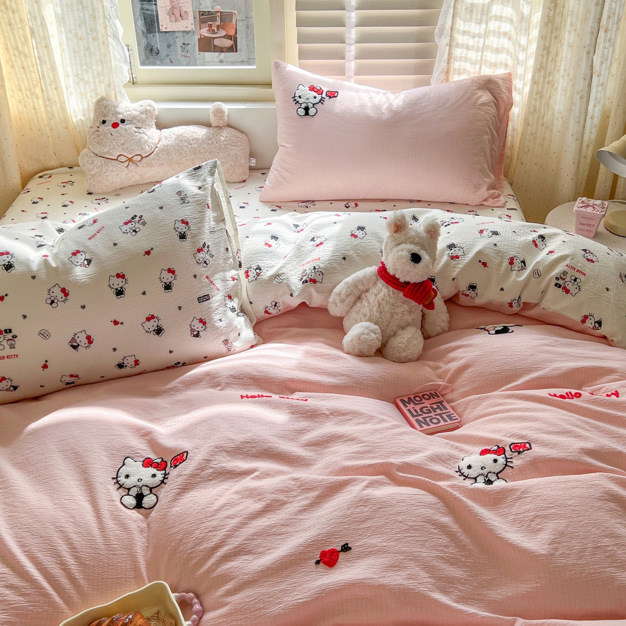 91家纺网 家纺一手货源 找家纺 童颜 2025新款三丽鸥正版授权云感木棉a类毛巾绣四件套 哈喽KT