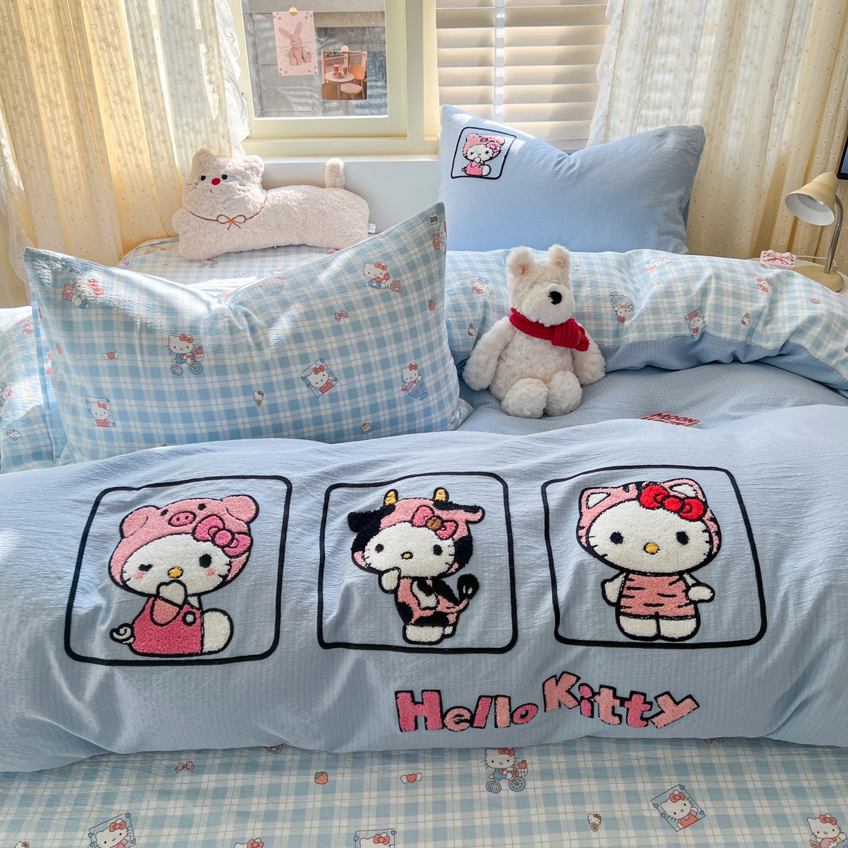 91家纺网 家纺一手货源 找家纺 童颜 2025新款三丽鸥正版授权云感木棉a类毛巾绣四件套 萌趣KT