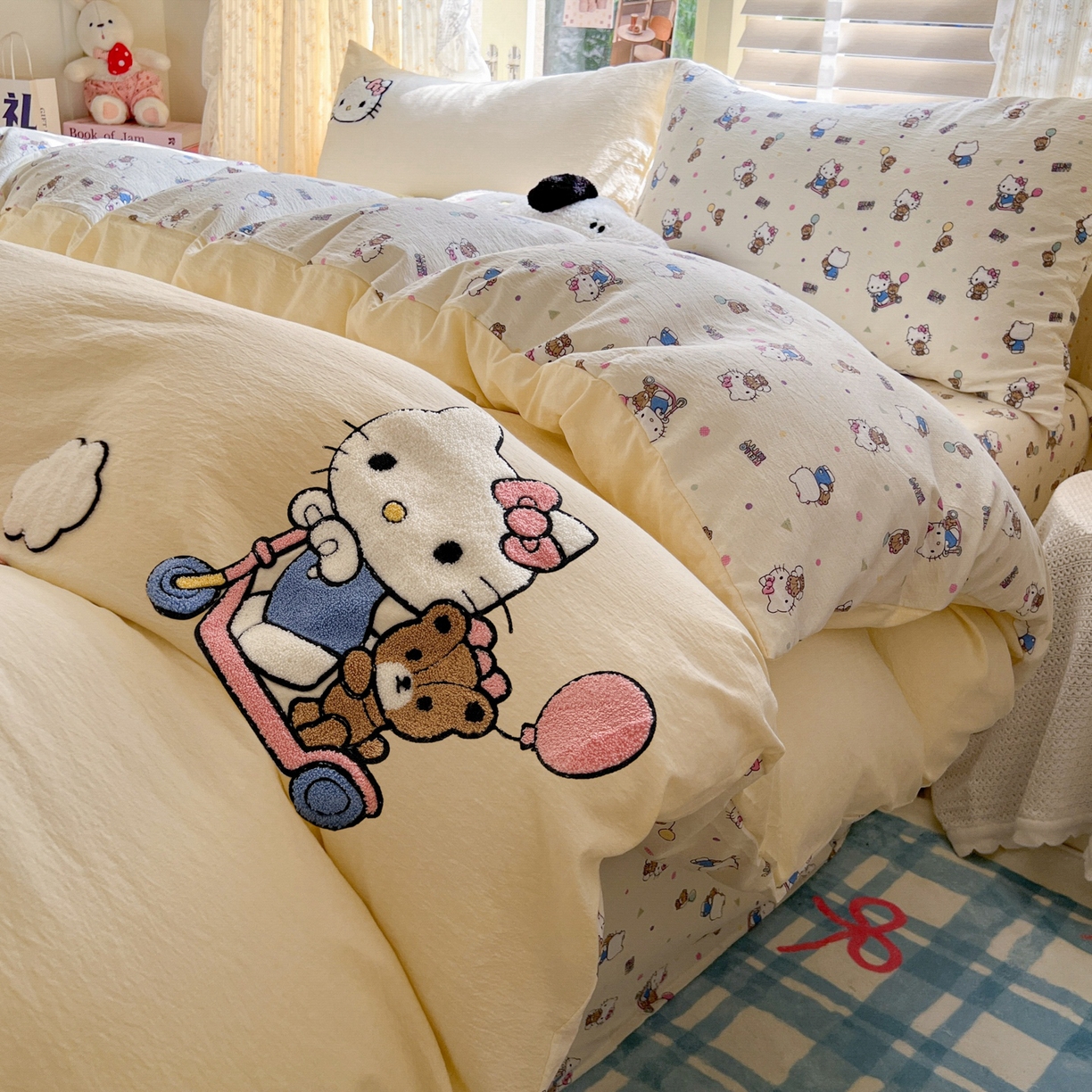 童颜 2025新款三丽鸥正版授权云感木棉a类毛巾绣四件套 滑板KT