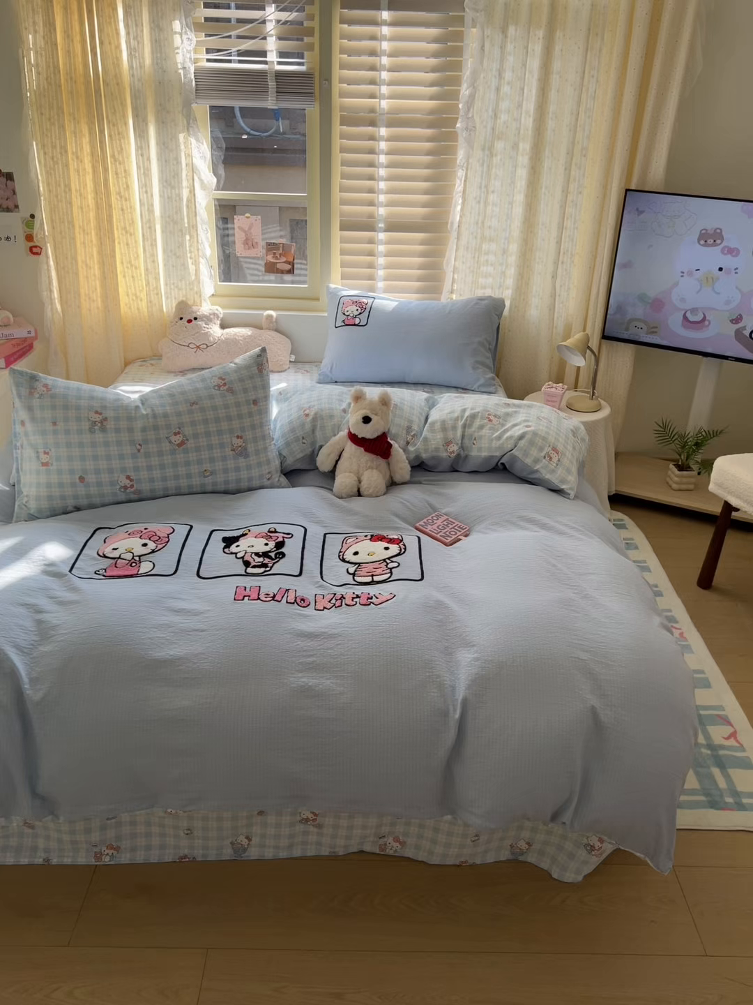 91家纺网 家纺一手货源 找家纺 童颜 2025新款三丽鸥正版授权云感木棉a类毛巾绣四件套 萌趣KT