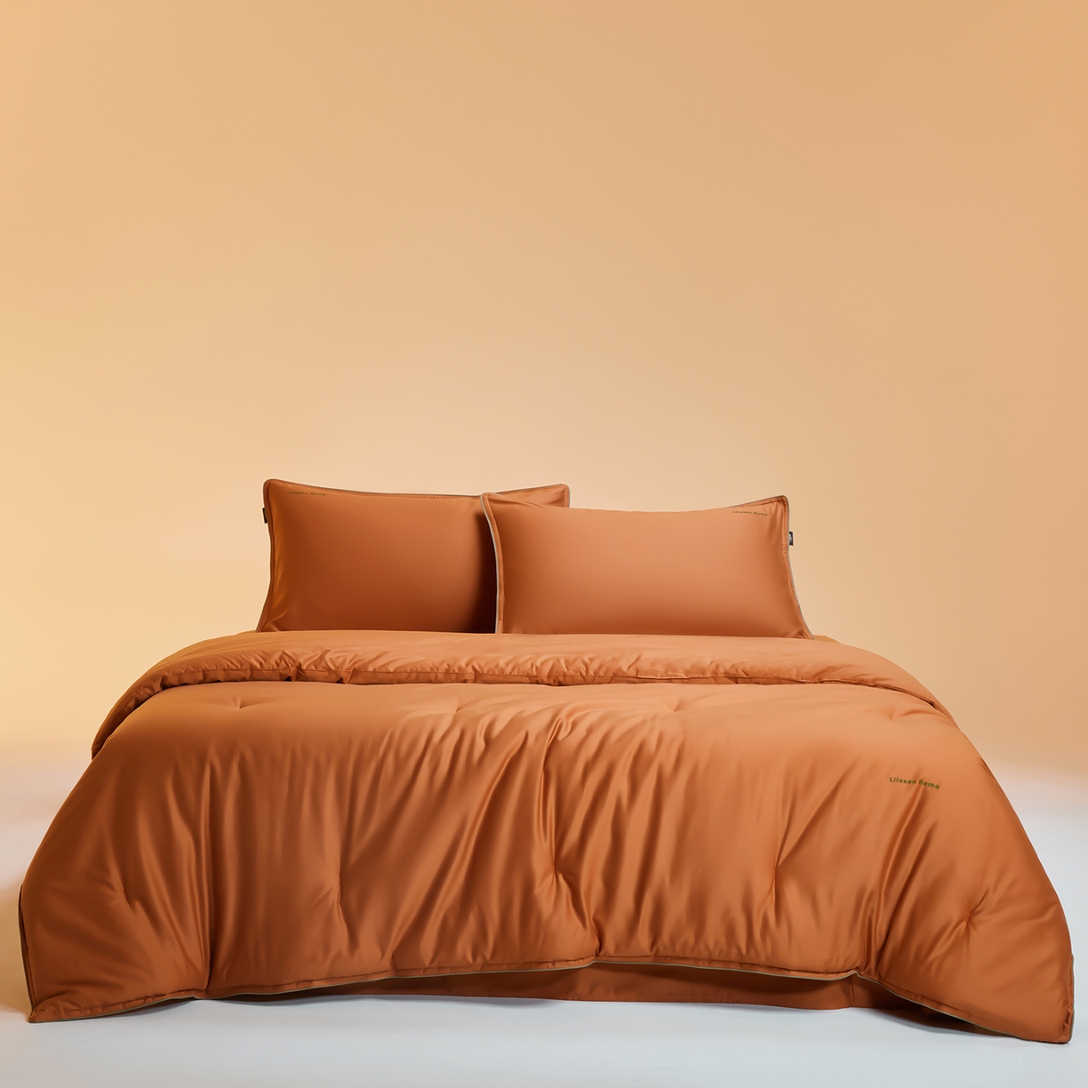 91家纺网 家纺一手货源 找家纺 丽笙被芯 2025新款秋冬亲肤舒适80S超细旦天丝棉微磨毛素色可水洗懒人被-场景一 焦糖橙