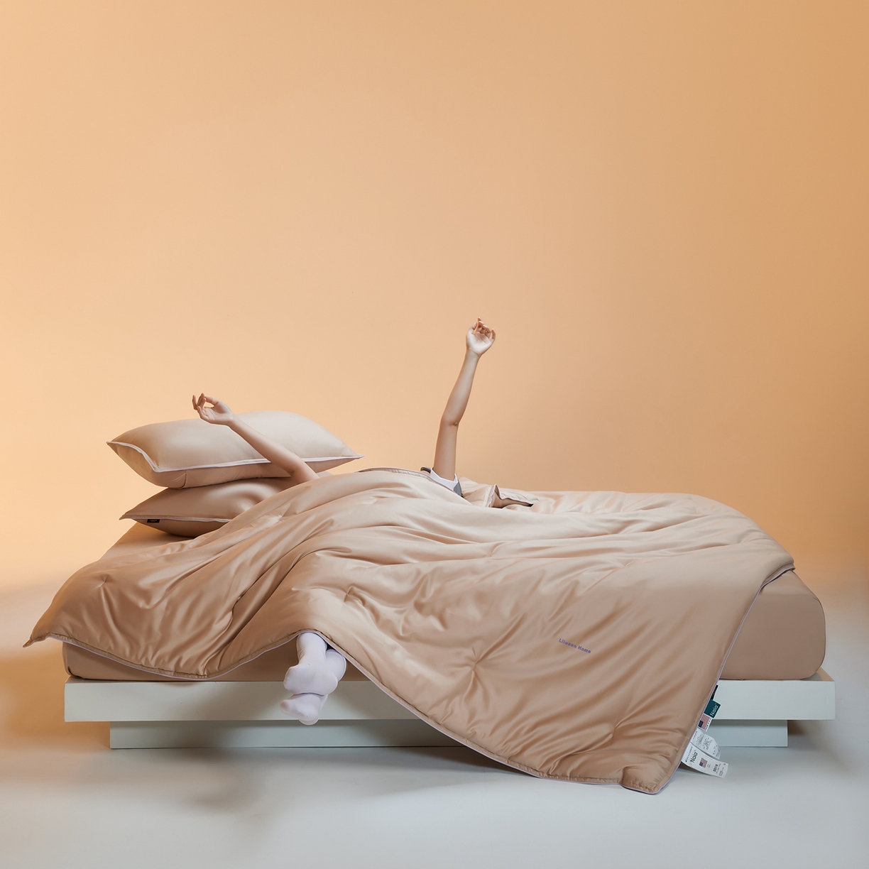 91家纺网 家纺一手货源 找家纺 丽笙被芯 2025新款秋冬亲肤舒适80S超细旦天丝棉微磨毛素色可水洗懒人被-场景一 经典咖