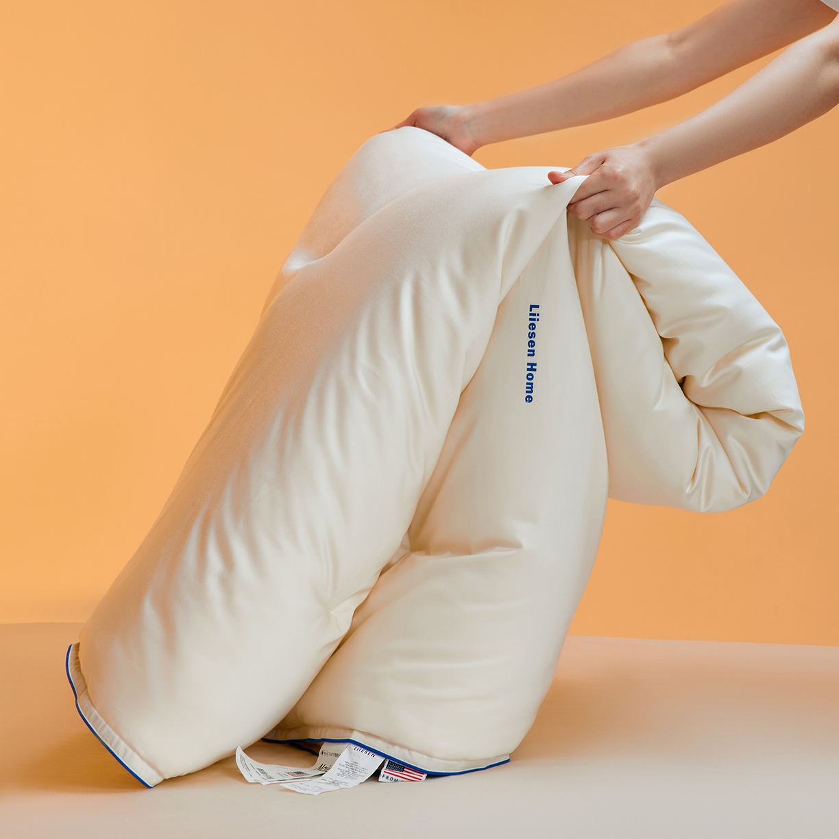 91家纺网 家纺一手货源 找家纺 丽笙被芯 2025新款秋冬亲肤舒适80S超细旦天丝棉微磨毛素色可水洗懒人被-场景一 牡蛎白