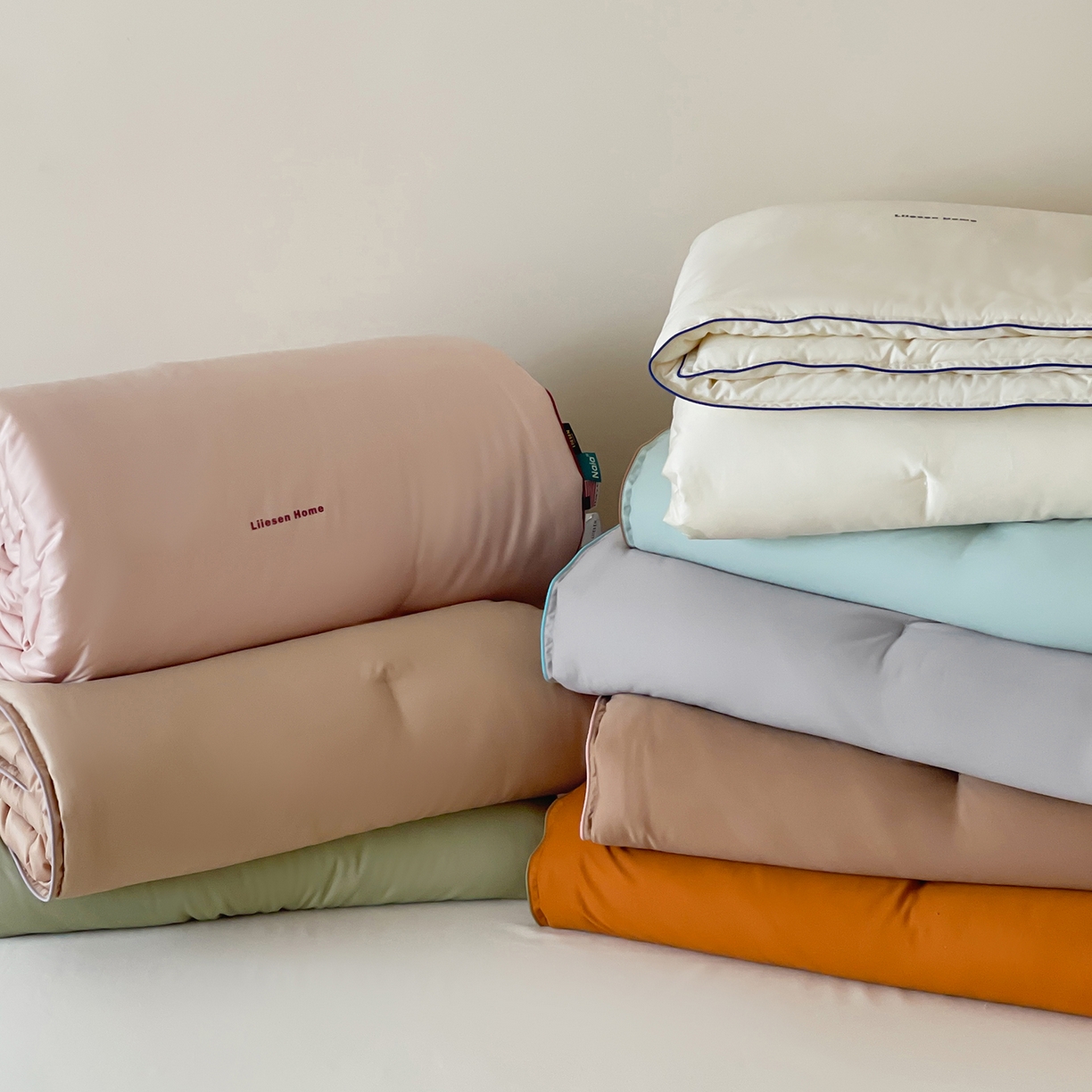 91家纺网 家纺一手货源 找家纺 丽笙被芯 2025新款秋冬亲肤舒适80S超细旦天丝棉微磨毛素色可水洗懒人被-场景二 组合图仅供展示