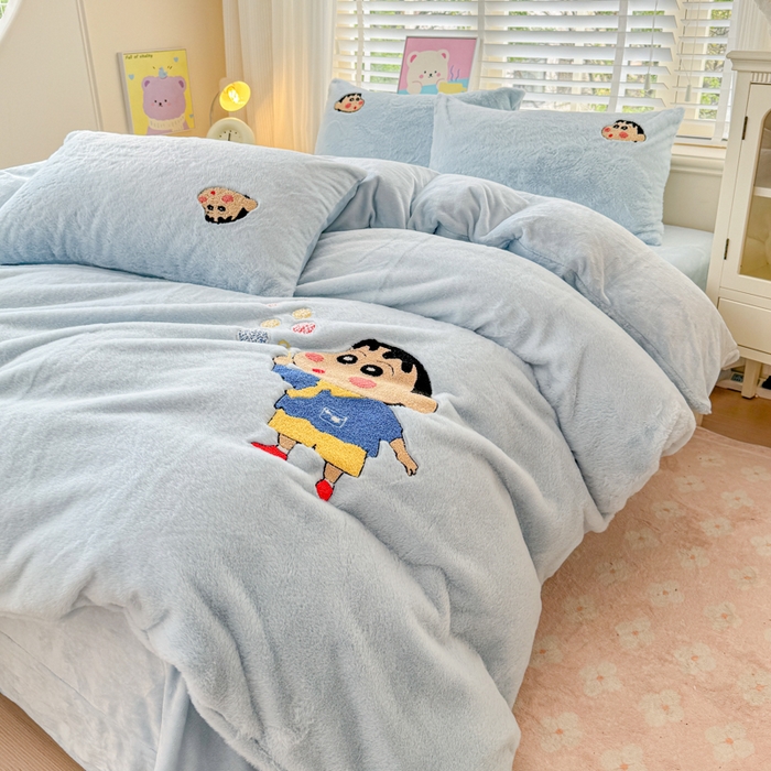 91家纺网 家纺一手货源 找家纺 云木里 2025新款兔绒卡通刺绣手工四件套 兔绒 小新蓝