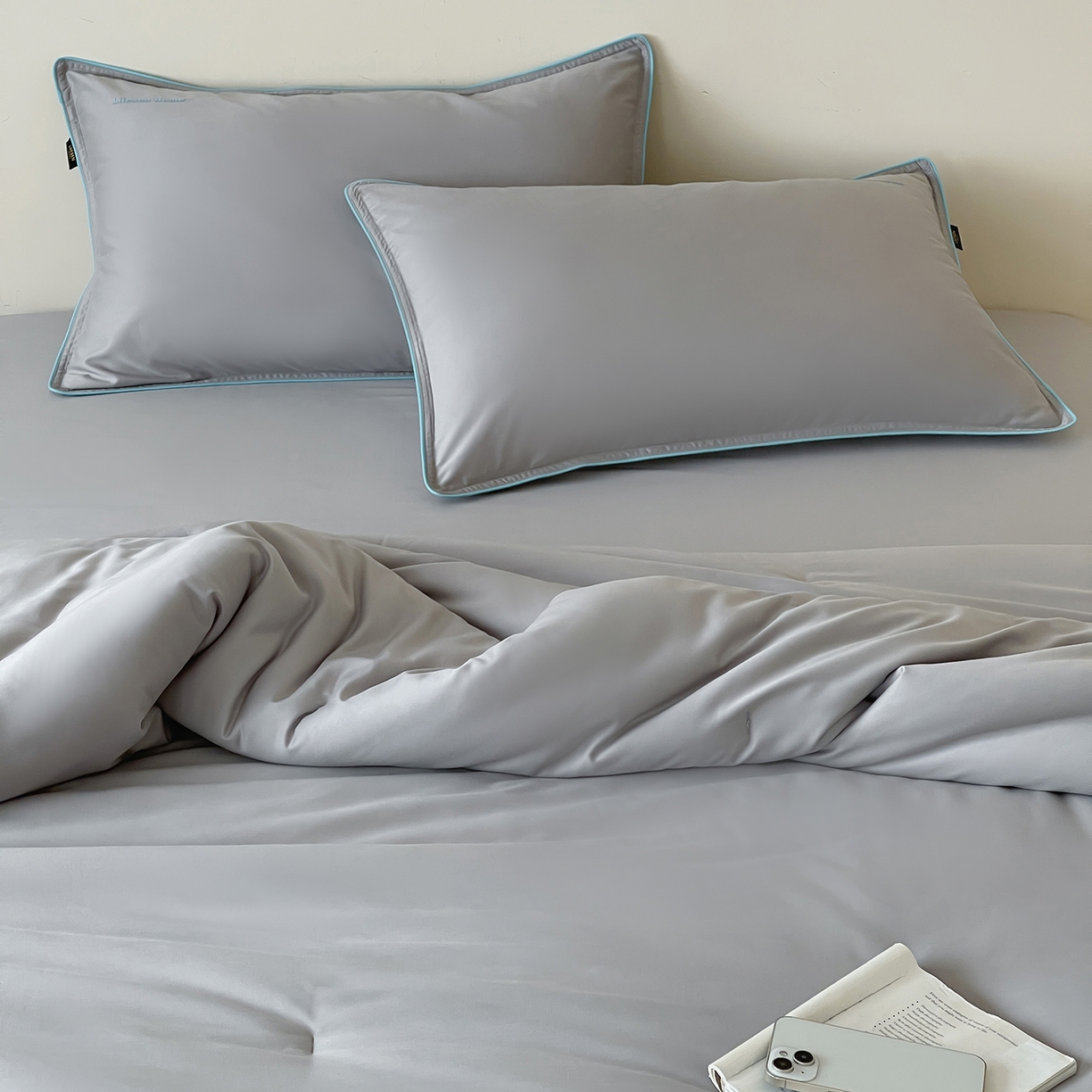 91家纺网 家纺一手货源 找家纺 丽笙被芯 2025新款秋冬亲肤舒适80S超细旦天丝棉微磨毛素色可水洗懒人被-场景二 鸽子灰