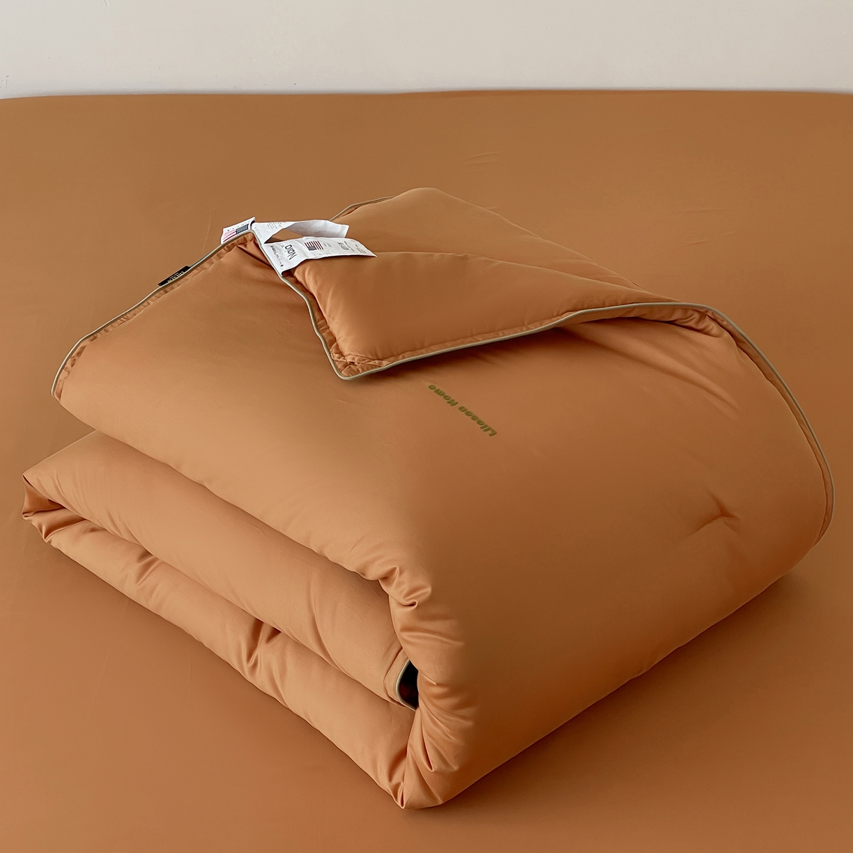 91家纺网 家纺一手货源 找家纺 丽笙被芯 2025新款秋冬亲肤舒适80S超细旦天丝棉微磨毛素色可水洗懒人被-场景二 焦糖橙