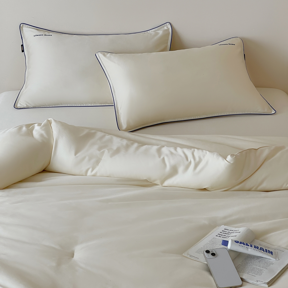 91家纺网 家纺一手货源 找家纺 丽笙被芯 2025新款秋冬亲肤舒适80S超细旦天丝棉微磨毛素色可水洗懒人被-场景二 牡蛎白