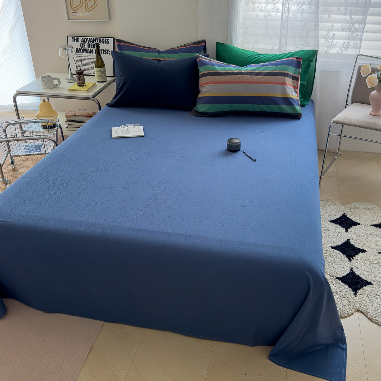 91家纺网 家纺一手货源 找家纺 对白 2025新款全棉色织水洗系列单床单-曼切斯特（提供买家秀） 藏蓝