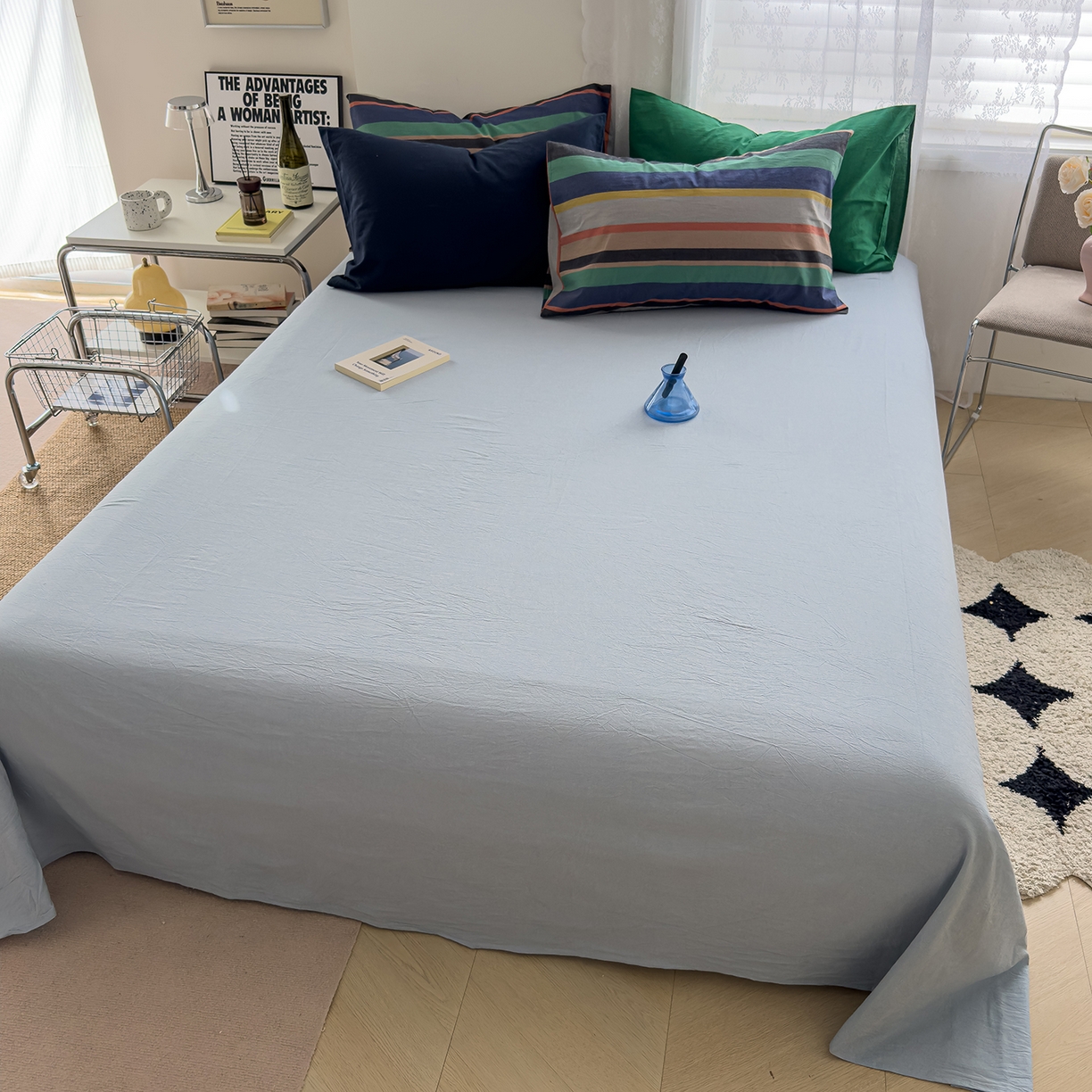 对白 2025新款全棉色织水洗系列单床单-曼切斯特（提供买家秀） 海蓝