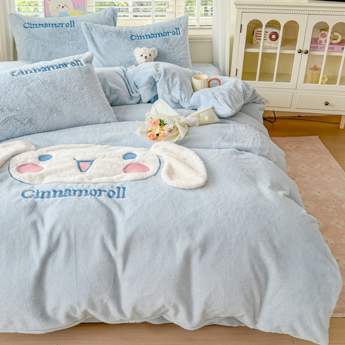 云木里 2025新款兔绒卡通刺绣手工四件套 兔绒玉桂狗