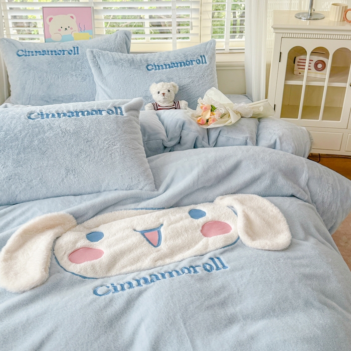 91家纺网 家纺一手货源 找家纺 云木里 2025新款兔绒卡通刺绣手工四件套 兔绒玉桂狗